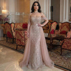 Serene Hill Customized 2026 Red Off Shoulder Mermaid Beaded Overskirt Evening Dress Wedding Party Gowns for Women DLA71922