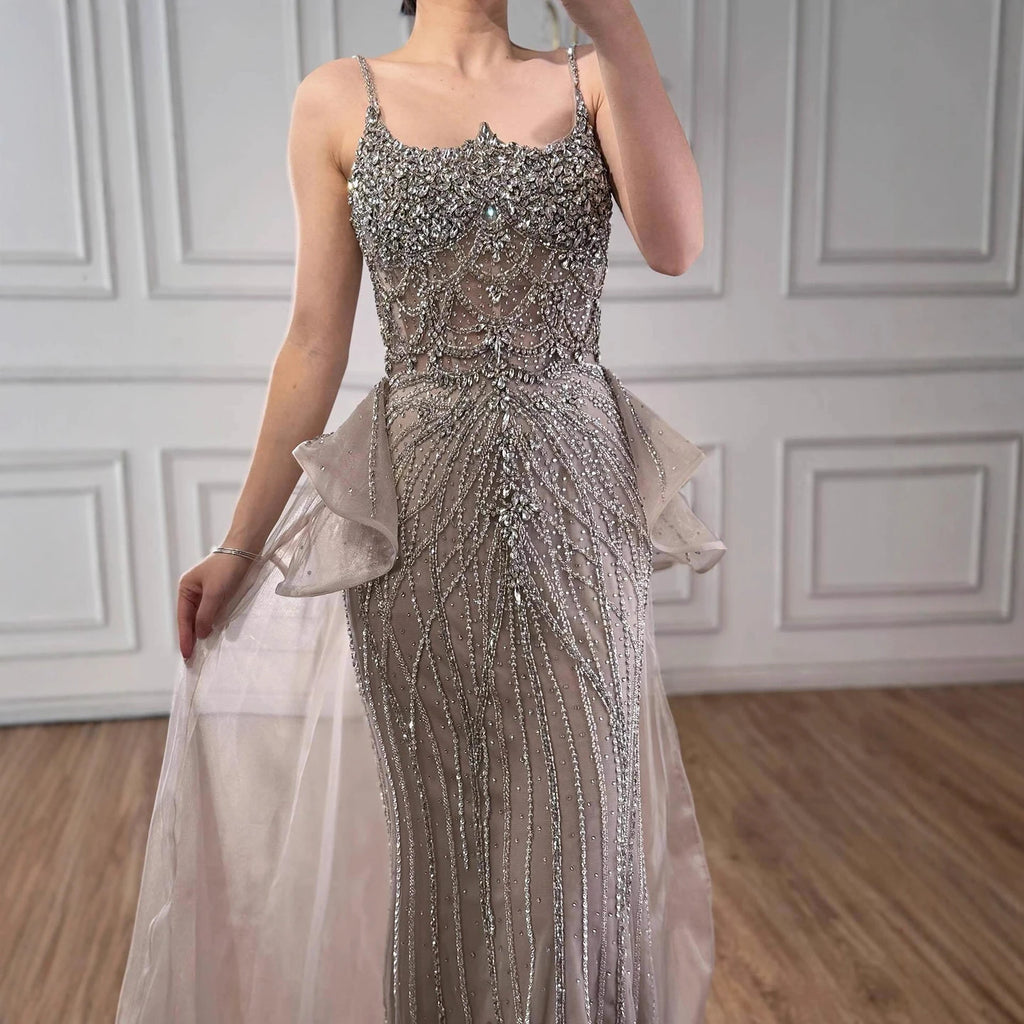Serene Hill 2026 Luxury Caramel Crystal Beaded Spaghetti Strap Mermaid Evening Dress Gowns for Formal Party DLA72810A Customized