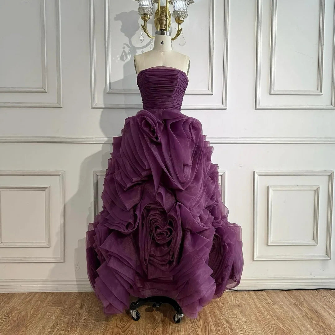 Serene Hill 2025 Customized Purple Strapless Princess Evening Dresses Formal Party Gowns for Women DLA73176