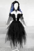 SCHWARZ RUNDER AUSSCHNITT TULLE SPITZE KURZES ABSCHLUSSBALLKLEID SCHWARZES ABENDKLEID S14739
