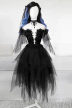 SCHWARZ RUNDER AUSSCHNITT TULLE SPITZE KURZES ABSCHLUSSBALLKLEID SCHWARZES ABENDKLEID S14739