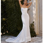 Lakshmigown Mermaid Wedding Dresses with Detachable Train Strapless Sleeveless Pleat Backless Sweep Train Vestidos Customized