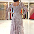Serene Hill Customized Pink Long Sleeves Mermaid Split Beaded Two Pieces Evening Dresses 2025 Party Gowns For Women DLA71917