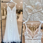 Lakshmigown Lace Boho Wedding Dress Sexy Beach V Neck Open Back Chic Appliques Spaghetti Straps Bridal Gowns Customized