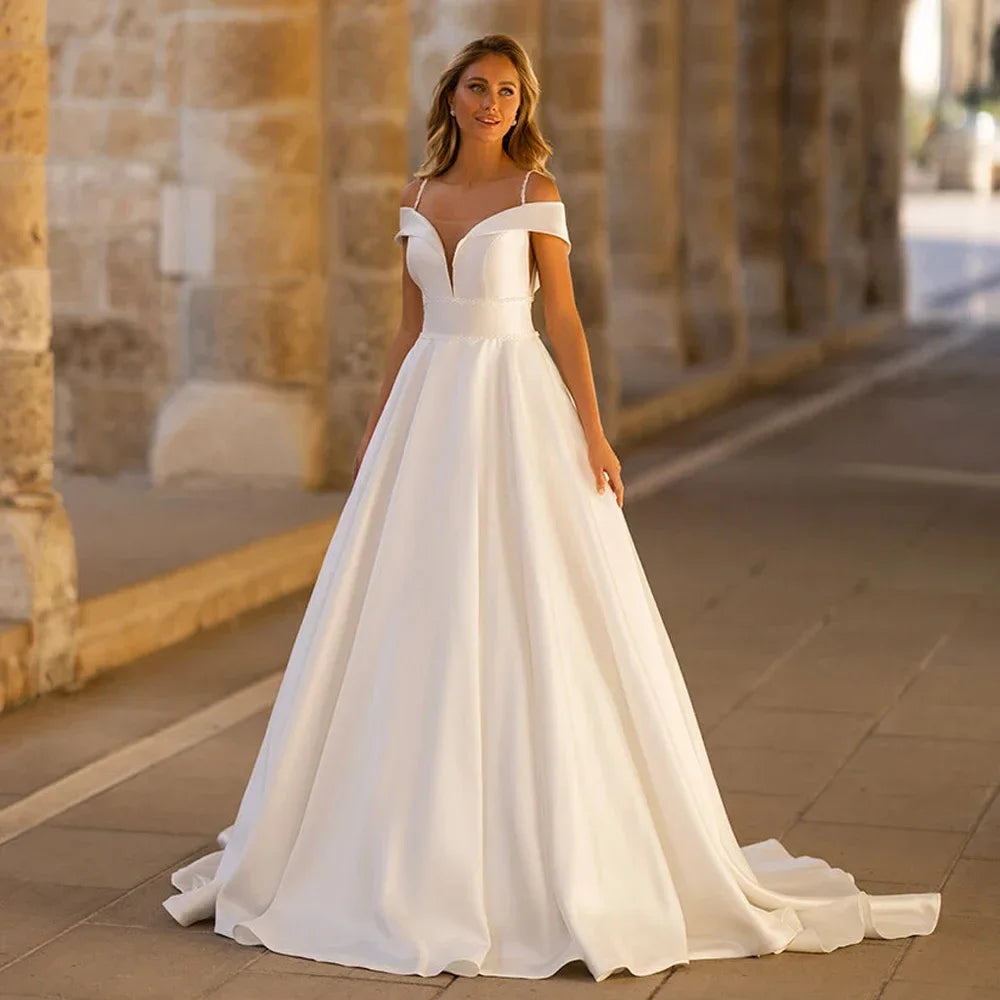Lakshmigown Minimalist Strapless Wedding Dresses Satin Bridal Gowns Court Train Vestido De Novia New Robe De Summer Customized