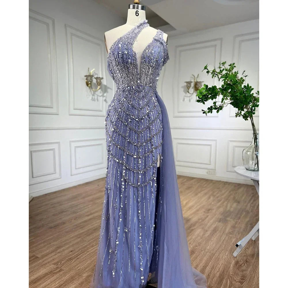 Serene Hill Customized Lilac Halter Mermaid Beaded Formal Evening Dresses Elegant Wedding Party Gowns for Women DLA71778A