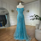 Serene Hill Light Blue Off Shoulder Mermaid High Split Beaded Evening Dresses Party Gowns For Women 2025 DLA72262 Customized