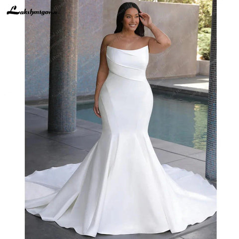 Vestido de noiva plus size em cetim mikado estilo sereia para mulher, 2025, elegante, estilo boho, para praia 