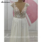 Lakshmigown Cap Sleeve Lace V Neck Backless Wedding Dress Women Elopement Beach Bohemian Bridal Gown Customized Vestido