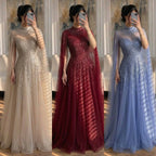 Serene Hill Burgundy High Neck Cape Sleeve A-line Evening Dress Elegant Party Gown for Women 2026 Customized DLA72386A
