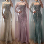 Serene Hill 2025 Pink Strapless Mermaid Beaded Evening Dress with Cape Wedding Party Gowns for Women DLA73195 Customized