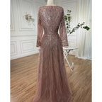 Serene Hill Ccustomized Rose Gold Long Sleeves A-Line Beaded Evening Party Gowns Mother of the Bride Dress DLA70287L