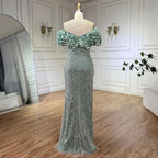 Serene Hill Customized Sage Green Off Shoulder Mermaid Evening Dresses 2024 Arabic Formal Gowns For Women Wedding Party DLA72281