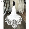 Lakshmigown Scoop Neck Lace Backless Soft Satin Wedding Dress for Women Customized Bridal Gown Court Train robe mariée sirene