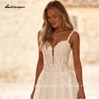 Lakshmigown Sexy Glitter Tulle Wedding Dress Spaghetti Straps V Neck Sequined Applique Split Bridal Dresses Customized