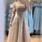 Serene Hill Caramel A-Line Beaded Evening Gown Off Shoulder Formal Party Prom Dress Robe de Soirée 2026 Customized DLA73326