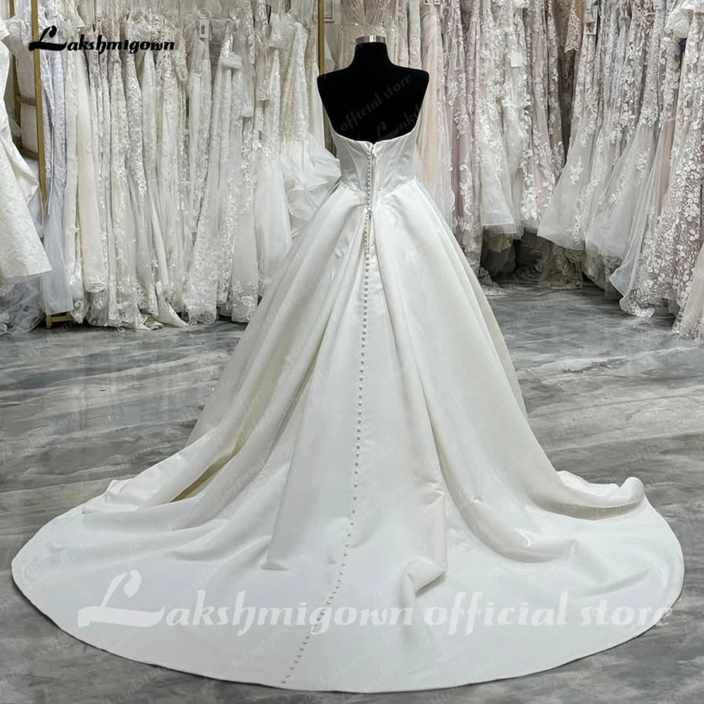 Lakshmigown V Neck Wedding Gowns for Women Bride Elegant Satin Sleeveless Pleats Robe Civil Bridal Wedding Dress Customized