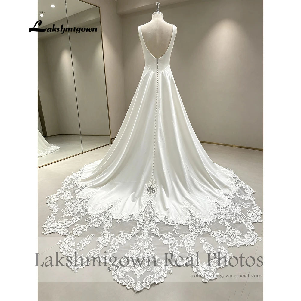 Lakshmigown Scoop Neck Crepe Satin Wedding Dress 2027 Real Photos Court Train Elegant Bride Gown For Women Customized