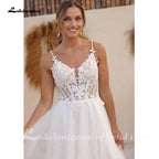 Lakshmigown A Line Women Wedding Dresses Backless Tulle Court Train Bridal Gowns Formal Robe De Mariée Customized