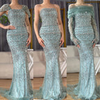 Serene Hill Blue Mermaid Beaded Evening Dresses with Detachable Sleeves Elegant Party Gowns for Women DLA72714 Customized