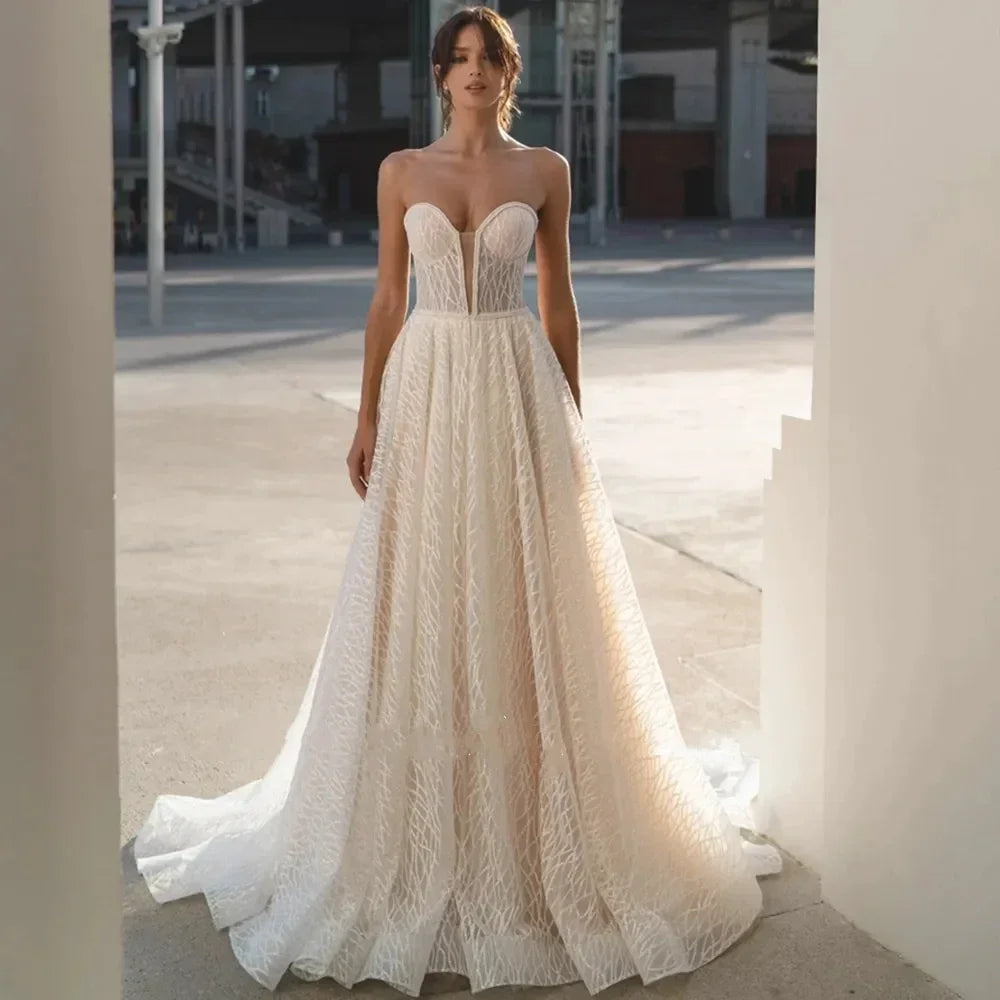 Lakshmigown Sparkle Sequins Wedding Dresses Backless Sleeveless Sexy Bridal Gowns A-Line Robes Vestidos De Novia  Customized