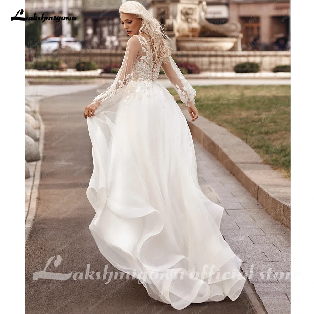 Lakshmigown Lace Tulle Beach Wedding Dresses Vestidos V Neck Women Long Boho Bride Gowns vestidos para eventos especiales