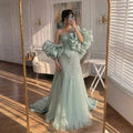 Serene Hill Luxury Sage Green Mermaid Evening Dress with Cape 2026 Elegant Beaded Party Gowns for Women DLA73201 Customized