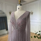 Serene Hill 2026 Customized Pink Cape Sleeves Mermaid Beaded Evening Dresses Gowns for Women Wedding Party 2025 DLA72864
