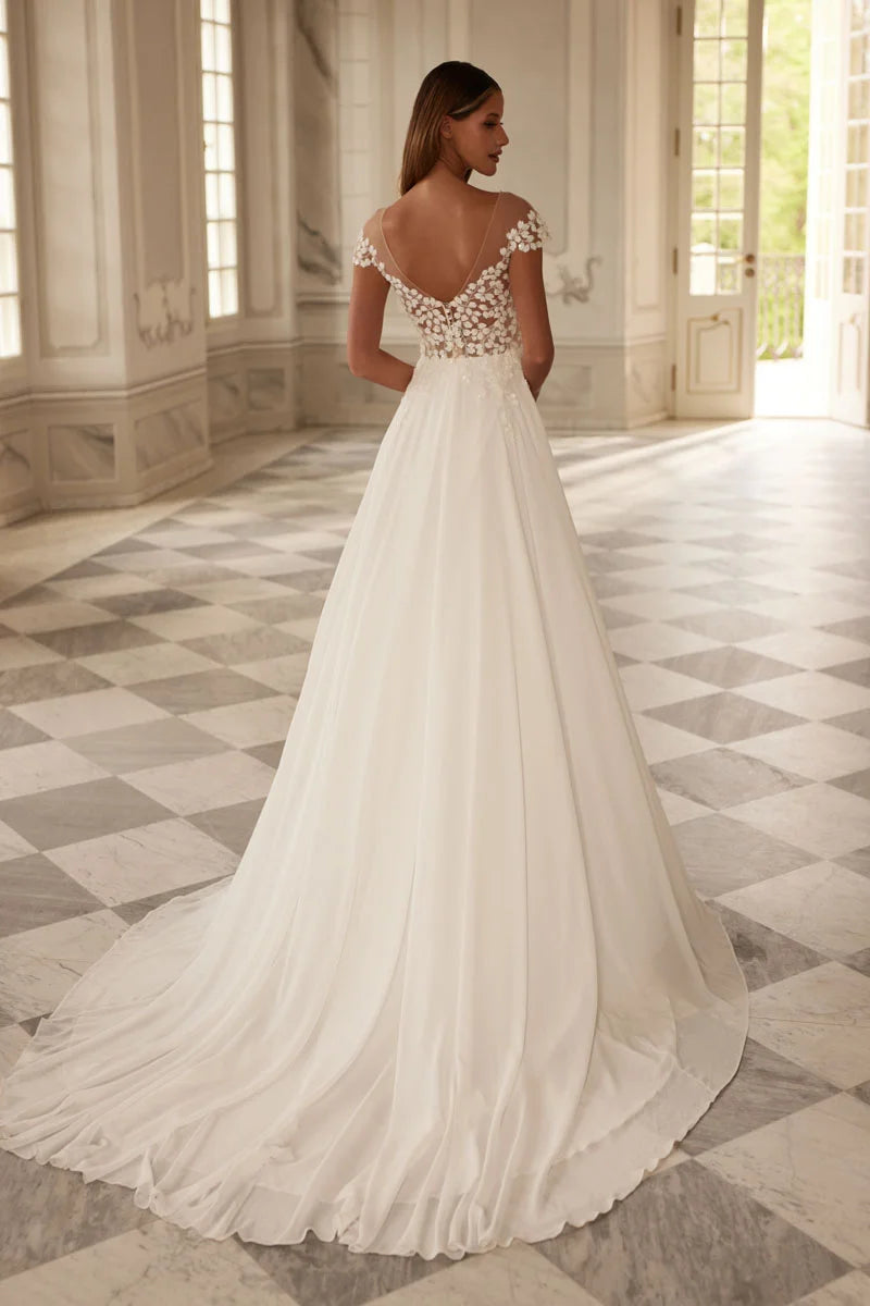 Lakshmigown Boho Wedding Dress for Women Bride Long Sleeves V Neck Applique Chiffon Summer Beach Bridal Gown Customized