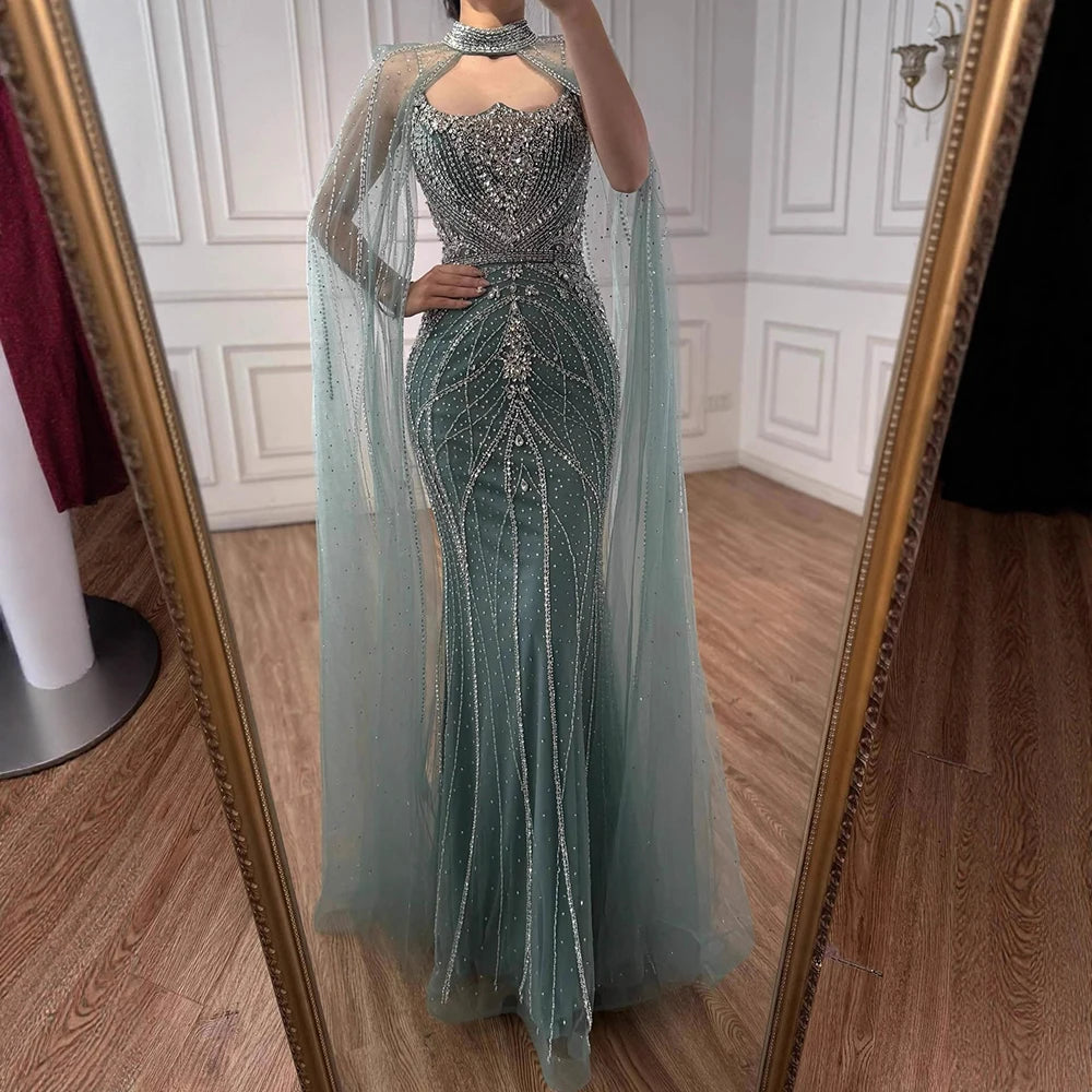 Serene Hill 2025 Pink Strapless Mermaid Beaded Evening Dress with Cape Wedding Party Gowns for Women DLA73195 Customized