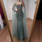 Serene Hill 2025 Pink Strapless Mermaid Beaded Evening Dress with Cape Wedding Party Gowns for Women DLA73195 Customized
