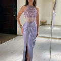 Serene Hill Customized 2025 Lilac Halter Side Slit Mermaid Evening Gown Wedding Party Bridesmaid Dress for Women DLA72668
