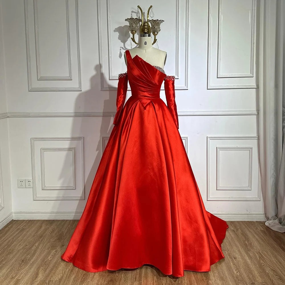 Serene Hill 2025 Elegant Black One-Shoulder A Line Beaded Evening Dresses Gowns with Sleeveless For Party DLA72741 Customized