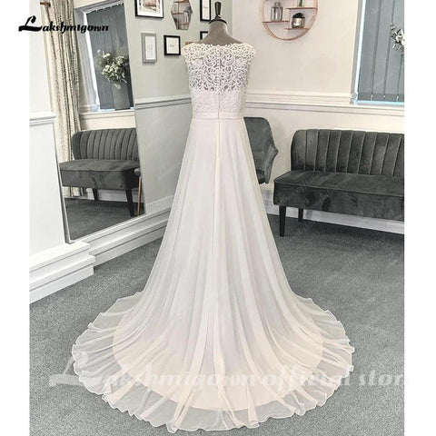 NumberSea Top Spitze Chiffon Frauen Hochzeit Kleid 2025 Hochzeit Boot-ausschnitt Vestidos Zivil Brautkleider Open Back 
