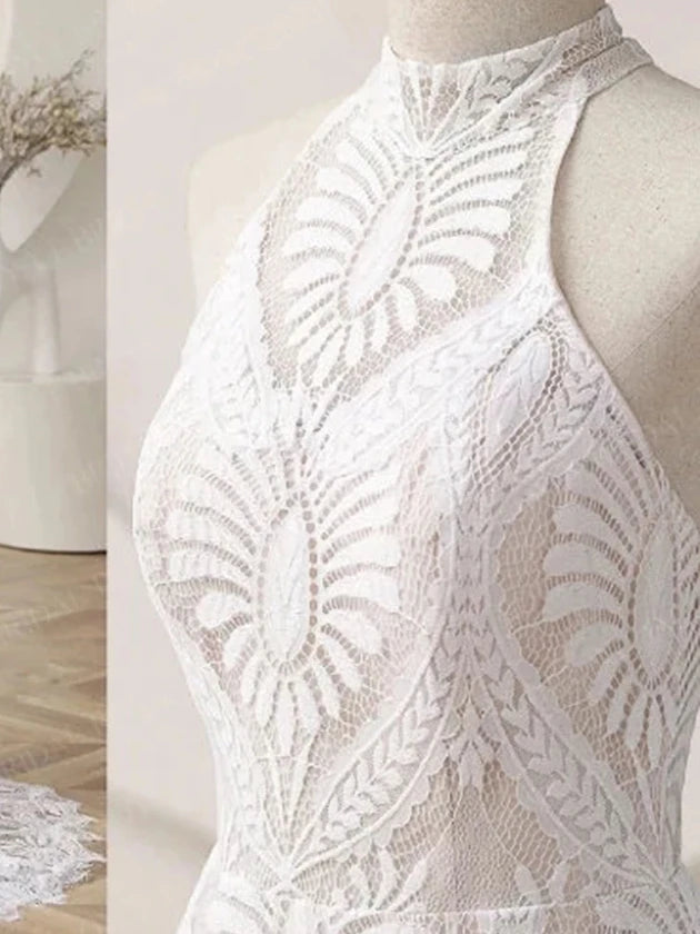 Lakshmigown Bohemian Wedding Dress for bride 2026 Halter Lace Boho Backless Beach Wedding Gown Vestido de novia Customized