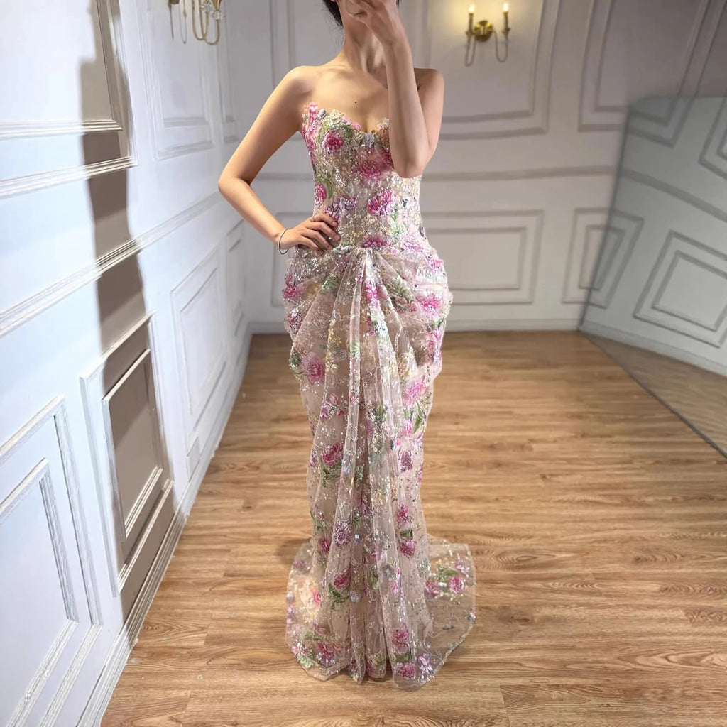 Serene Hill Strapless Mermaid Evening Dress Flower Pattern Formal Wedding Party Gowns for Women 2026 Customized DLA73552