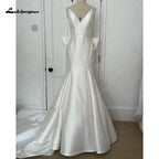 Lakshmigown Satin Mermaid Wedding Dress Spaghetti Straps Vestido Civil Princess Bridal Dress Backless with Bow
