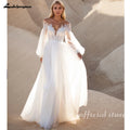 Lakshmigown Puffy Long Sleeves Women Wedding Dresses 2025 New Sexy Deep-V A-Line Bridal Gowns Plus Size Customized