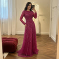 Serene Hill Nude Crew Neck A-line Long Sleeves Evening Dress Beaded Wedding Party Gowns for Women 2026 Customized DLA73208
