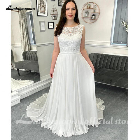 NumberSea Top Spitze Chiffon Frauen Hochzeit Kleid 2025 Hochzeit Boot-ausschnitt Vestidos Zivil Brautkleider Open Back 