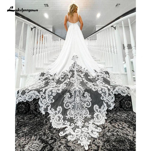 NumberSea Weiche Satin Hochzeit Kleid Für Frauen Robe De Mariage 2025 Scoop Neck Elegante Braut Boho Strand Kleider 