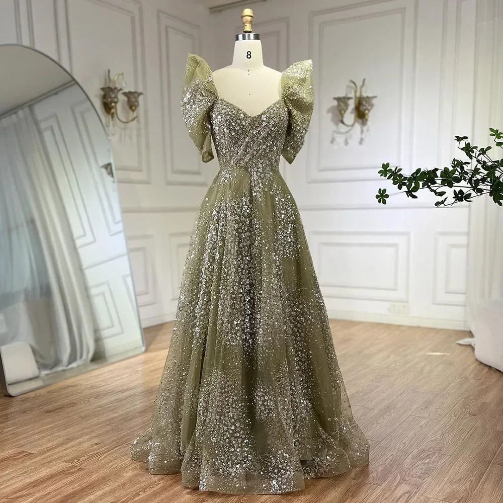 Customized Pink A Line Beaded Evening Dresses Dubai Arabic Elegant Party Gown for Women Wedding Event | Nightbubo