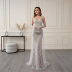 Serene Hill White Nude Mermaid Pearls Evening Dresses with Gloves Wedding Party Gowns for Women 2026 Customized DLA72345E