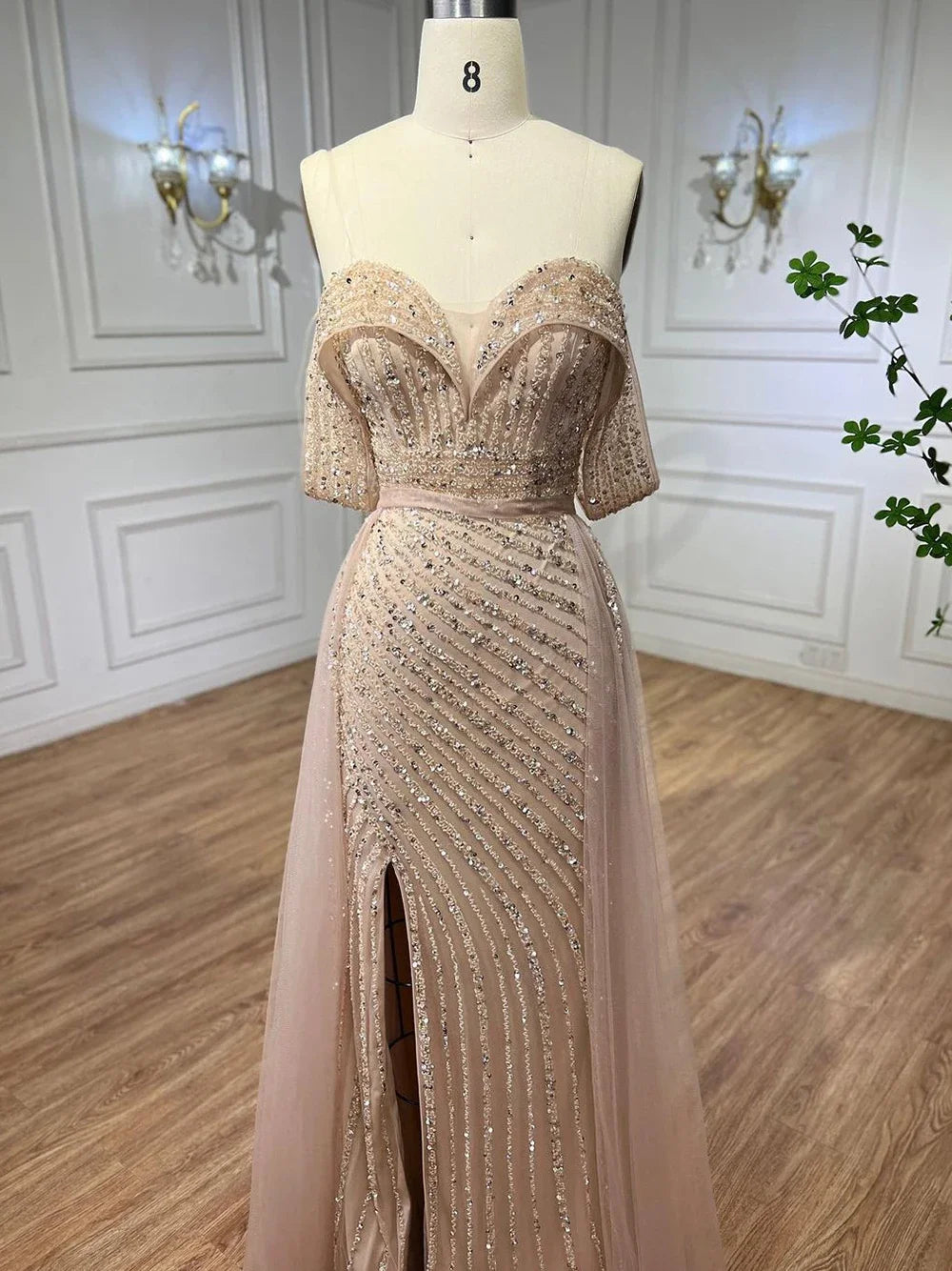 Serene Hill Customized Turquoise Off Shoulder Mermaid Beaded Evening Dresses Overskirt Split Party Gowns for Women rts DLA71728
