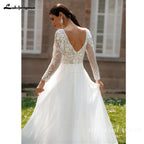 Lakshmigown Lace V-Neck Chiffon Wedding Dress for Women A-Line Sweep Train Backless Vestidos De Novia  Customized