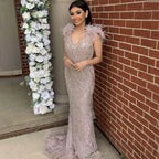 Serene Hill Customized Lilac Feathers Beaded Mermaid Evening Dresses 2025 Elegant Party Gowns for Women DLA70830
