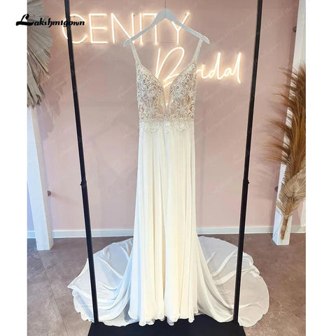 NumberSea Off White Luxuriöses Braut-Böhmisches Hochzeitskleid Spitze Perlen Sommer 2025 Sukienka A-Linie Chiffon Strand Brautkleider 