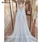 Lakshmigown Illusion Wedding Dress Sleeveless Backless O-Neck Bride Dress See Through Appliques Formal Robe De Marie