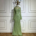 Customized 2025 Dubai Green Grid Cut Out Lace Beaded Feathers Sleeves Elegant Dresses Gowns for Formal Occasion DLA72394A