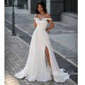 Lakshmigown Pleat Beading A-Line Wedding Dress Strapless High Slit Off The Shoulder Backless Bridal Gown Vestidos De Customized